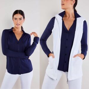 Anatomie Nikki Long Sleeve Viscose Shirt in Navy Sz Small